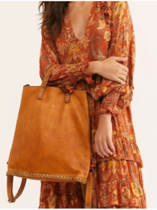Free People Handbags - Free People FP Collection Ellie Leather Studded Backpack – Camel Tan Boho